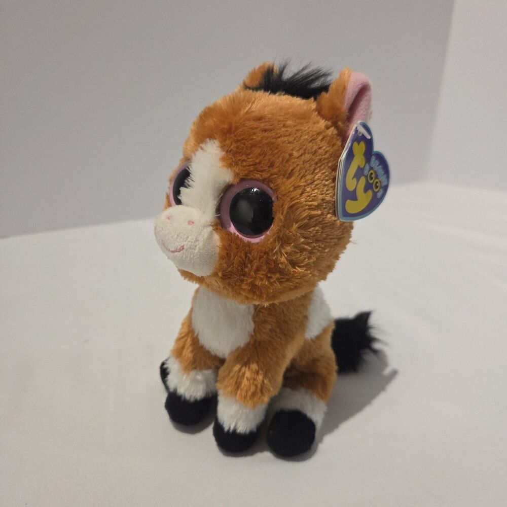 2012 Ty Beanie Boos DAKOTA the 6" Horse Pony Plush w/ Solid Pink Eyes